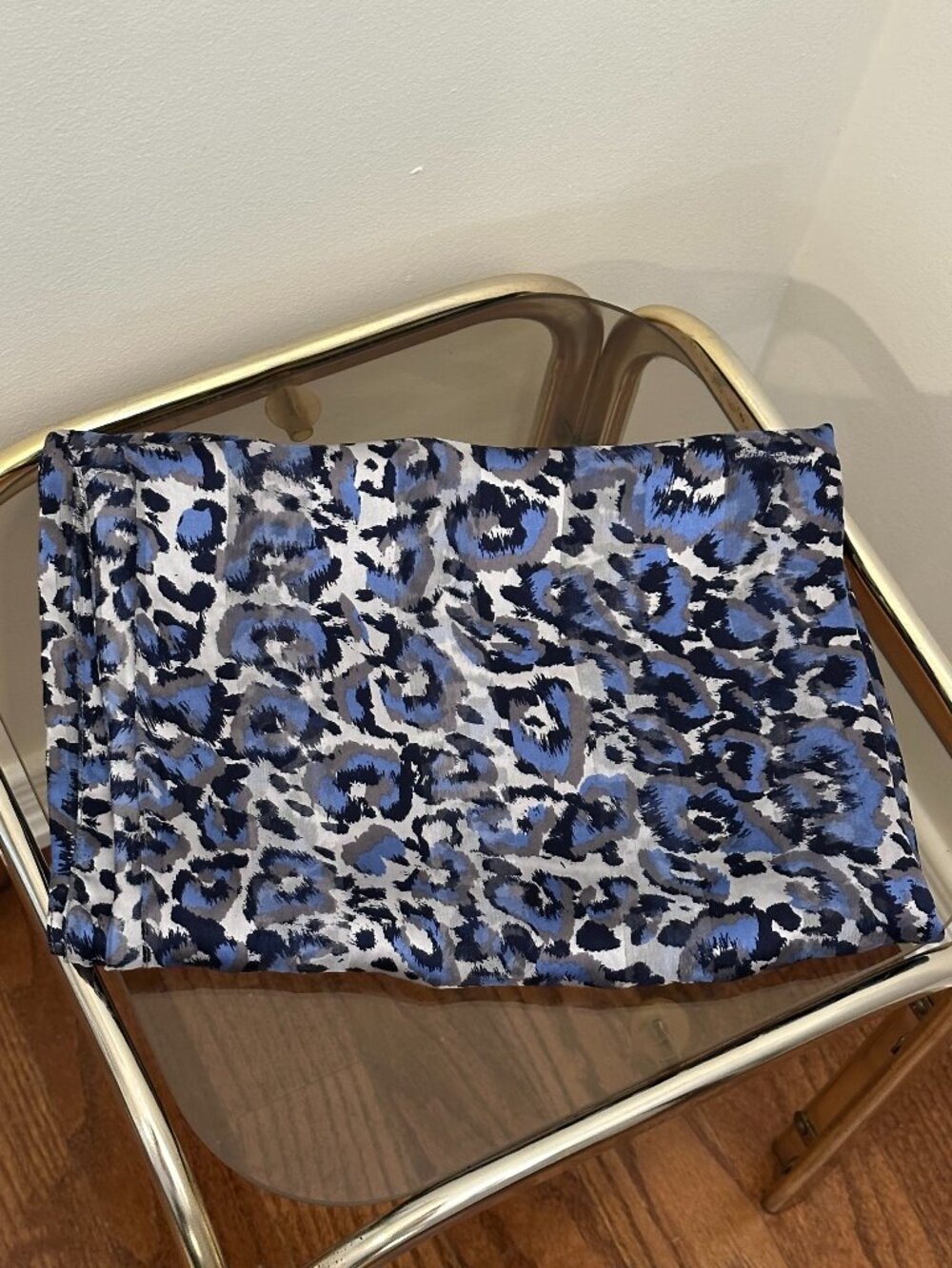 Vintage Albertazzi 100% silk scarf, Blue Navy Leopard, made in Italy